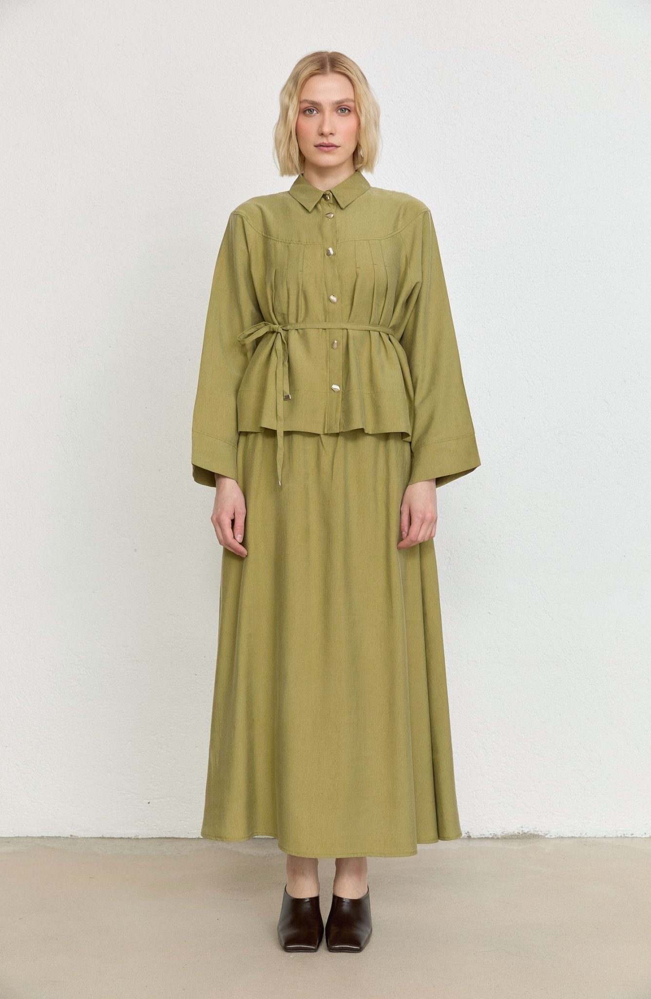 Pileli Adaçayı Soft Touch Tensel Etekli İkili Takım - Fatma Atasoy