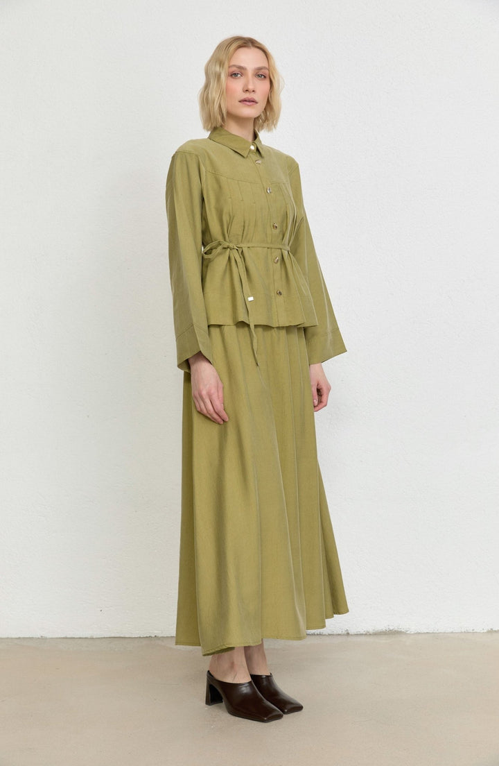 Pileli Adaçayı Soft Touch Tensel Etekli İkili Takım - Fatma Atasoy