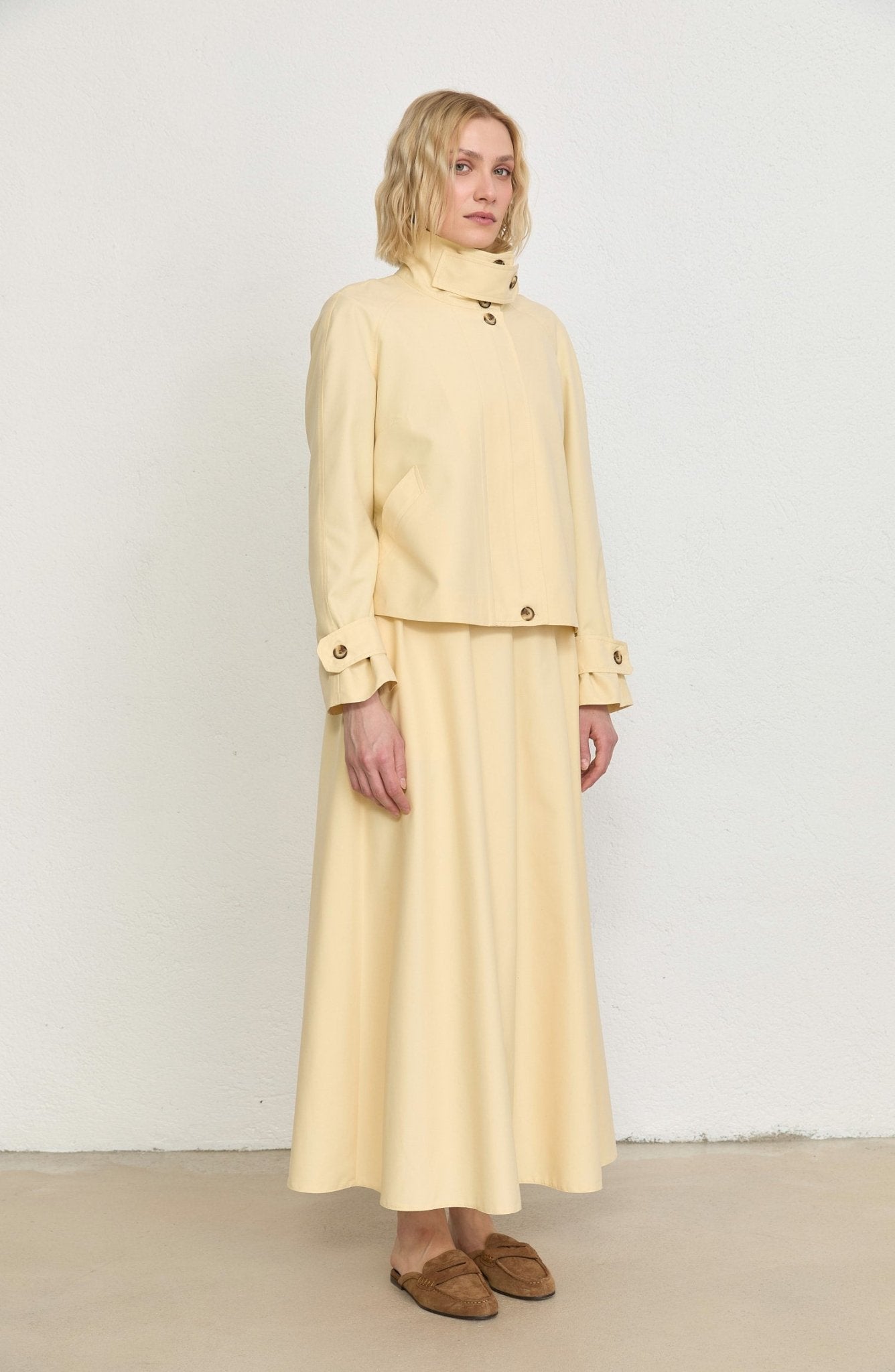 Pileli Butter Sarı Trenç Etek - Fatma Atasoy