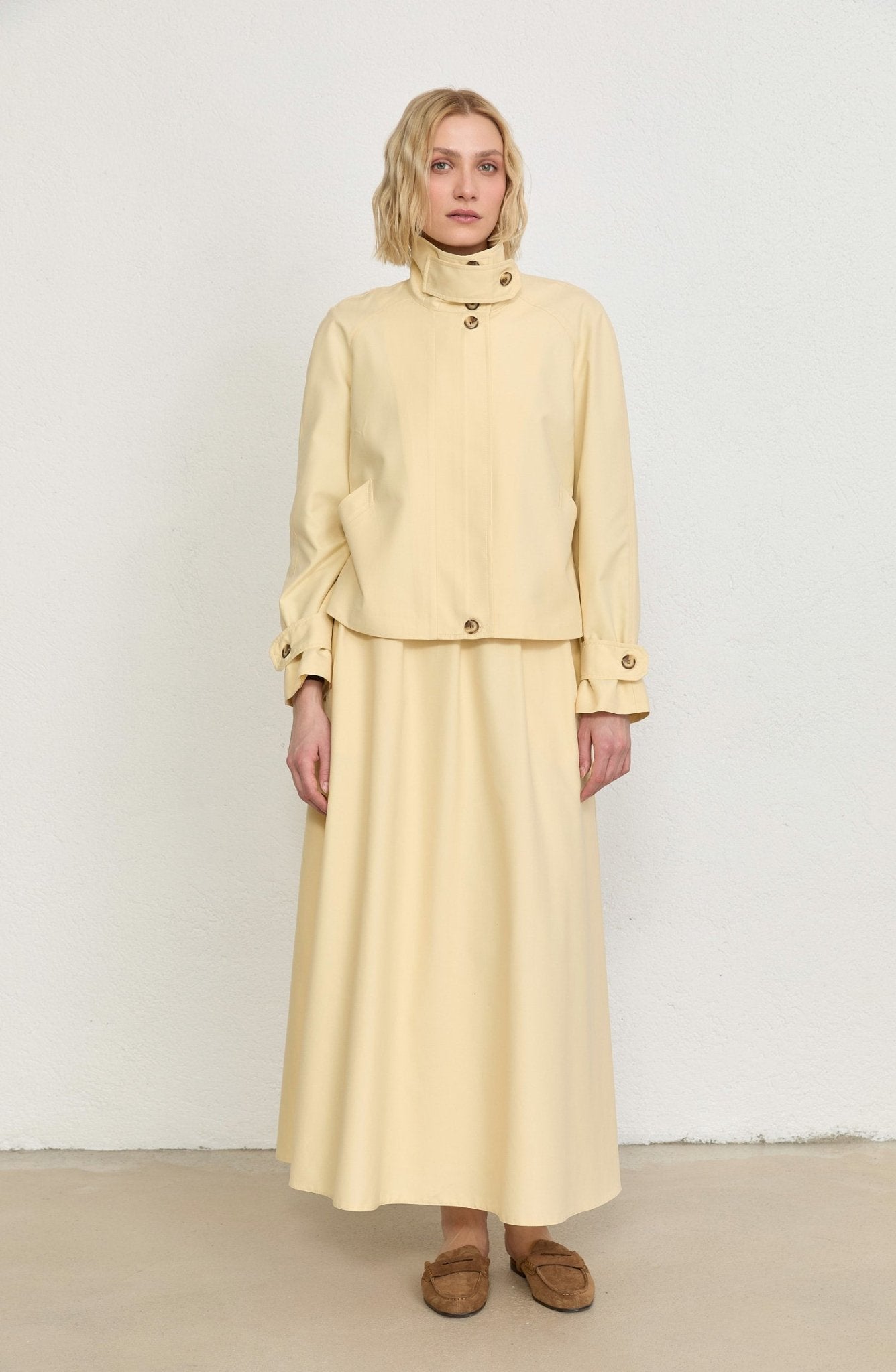 Pileli Butter Sarı Trenç Etek - Fatma Atasoy