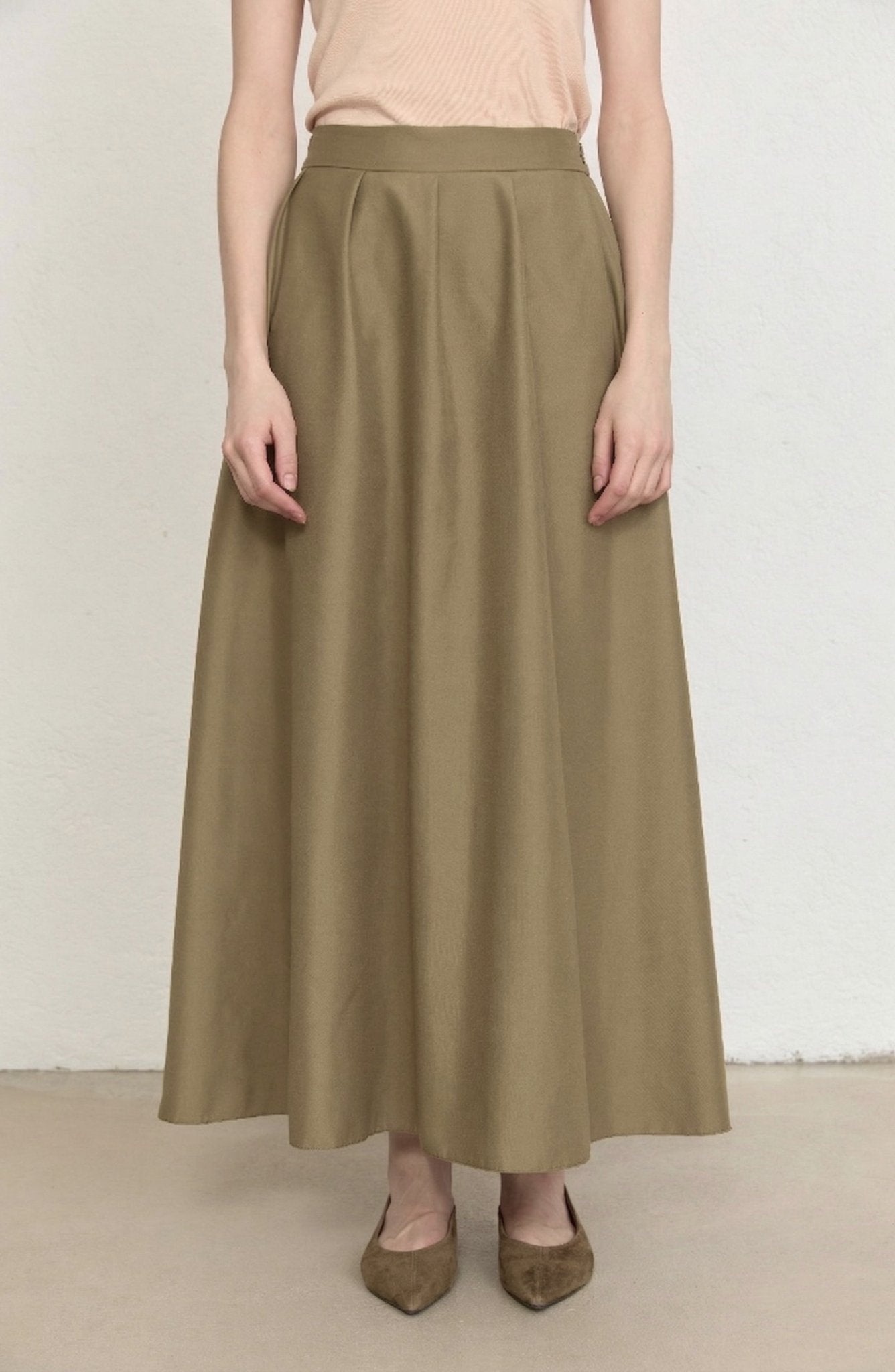 Pileli Haki Trenç Etek - Fatma Atasoy