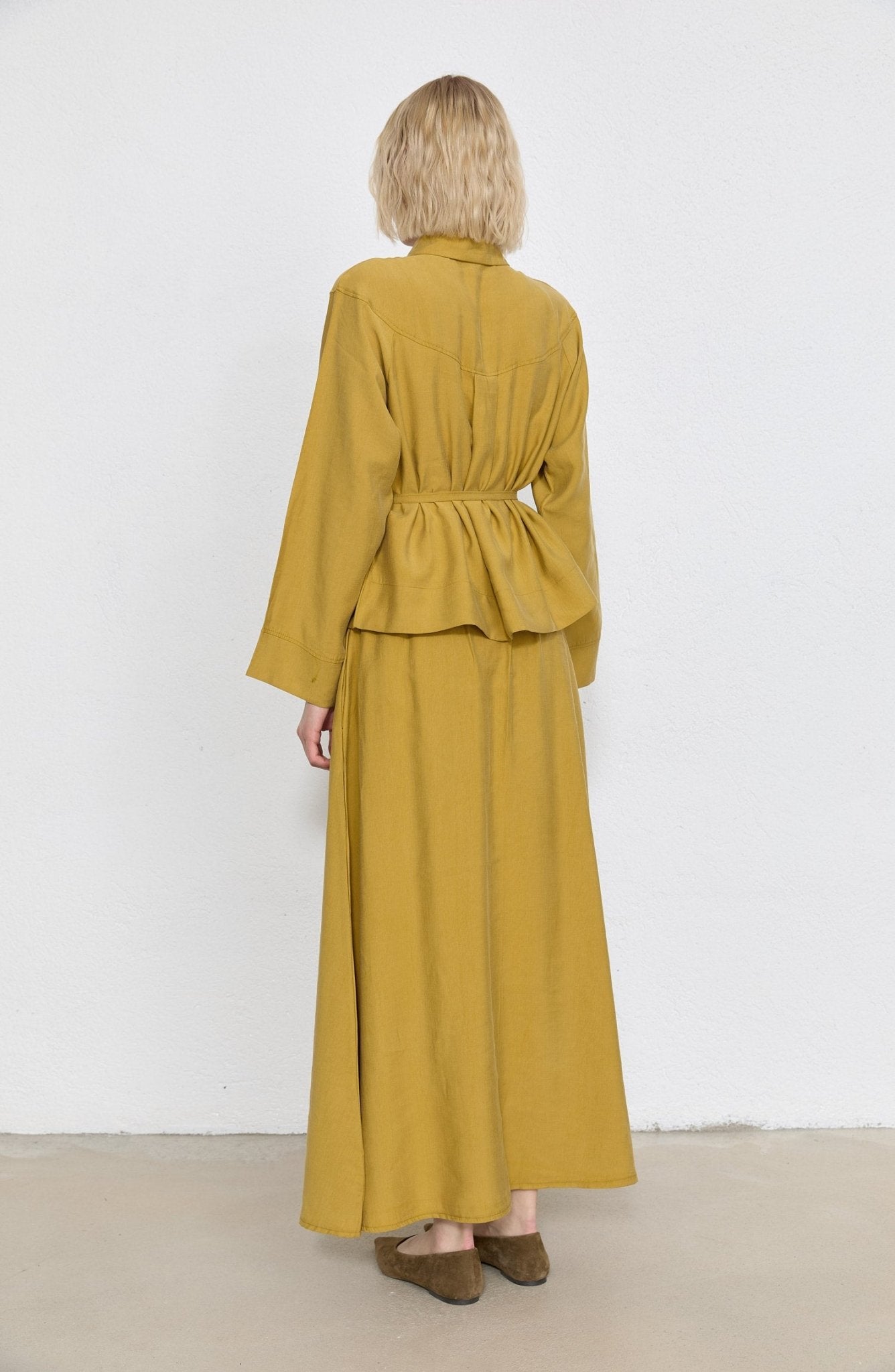 Pileli Hardal Soft Touch Tensel Etekli İkili Takım - Fatma Atasoy