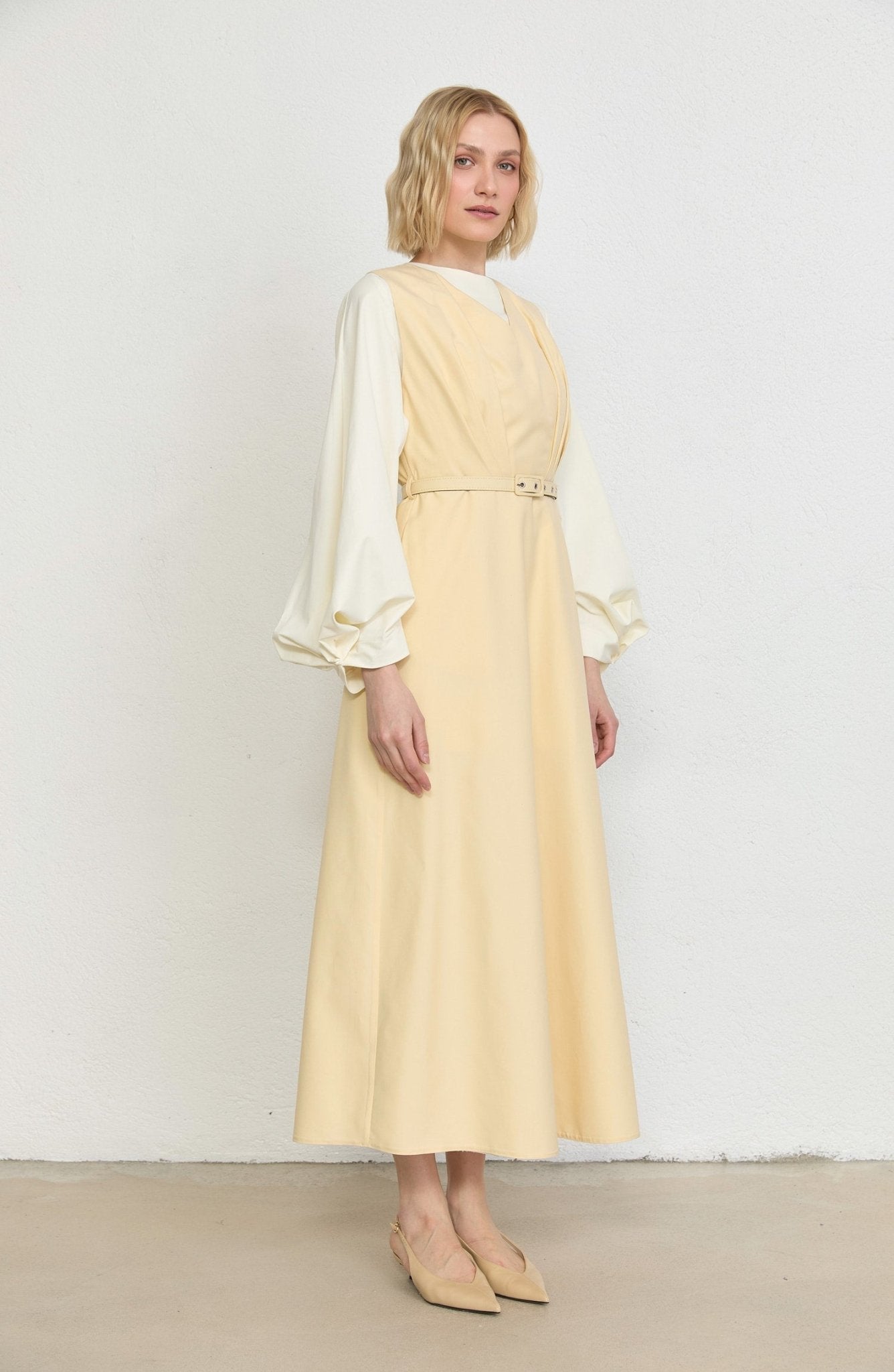 Pileli Kaplama Kemerli Yağ Sarısı Jile - Fatma Atasoy