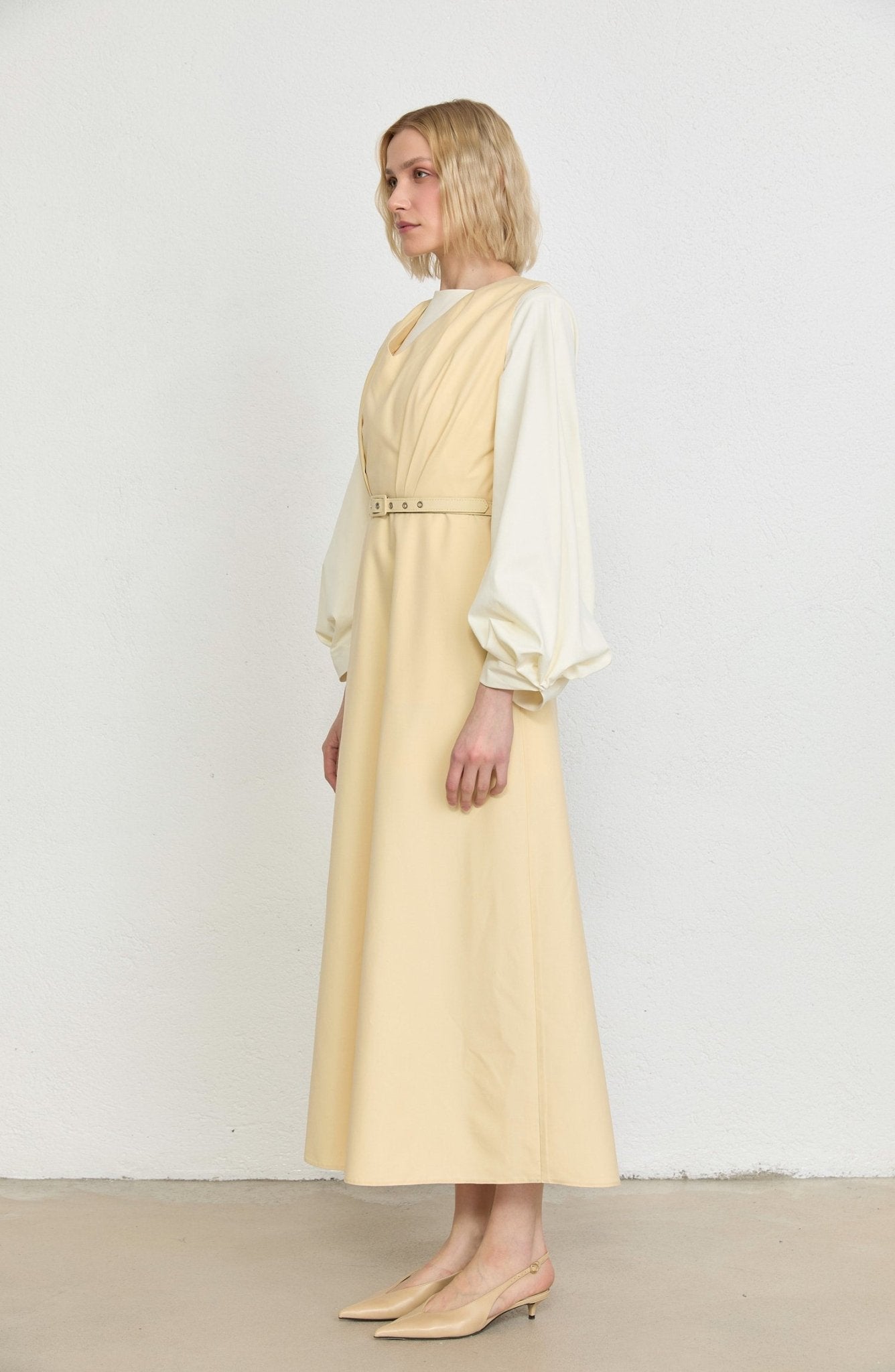 Pileli Kaplama Kemerli Yağ Sarısı Jile - Fatma Atasoy