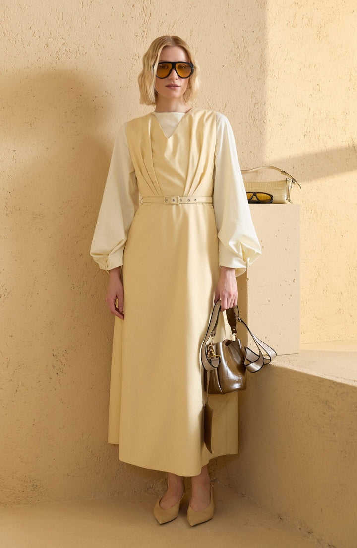 Pileli Kaplama Kemerli Yağ Sarısı Jile - Fatma Atasoy