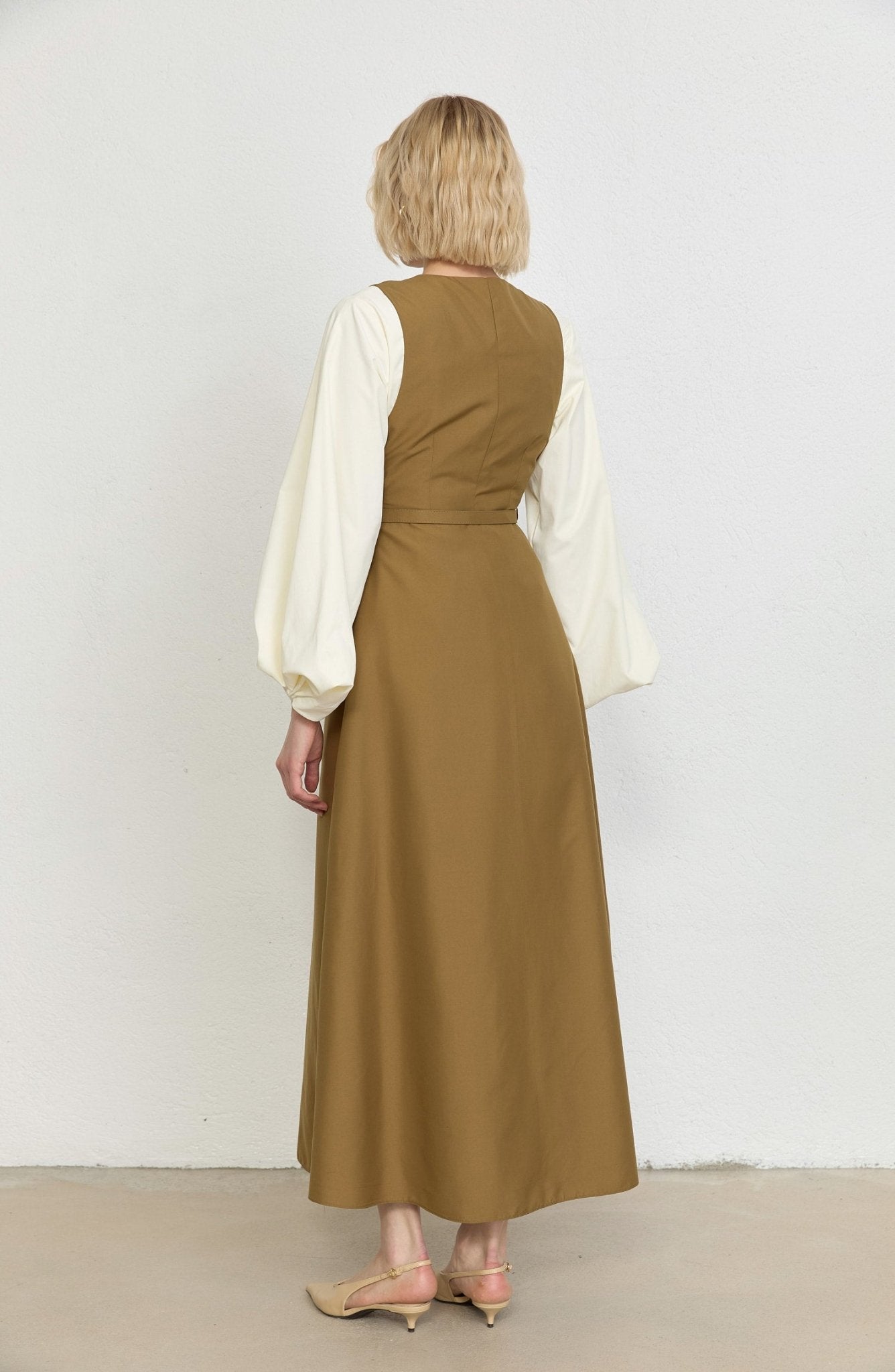 Pileli Kaplama Kemerli Yağ Yeşili Jile - Fatma Atasoy