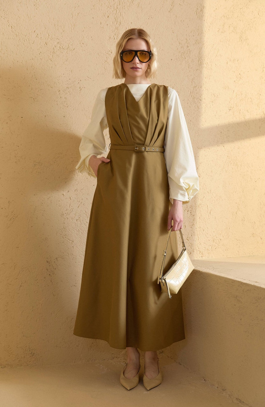 Pileli Kaplama Kemerli Yağ Yeşili Jile