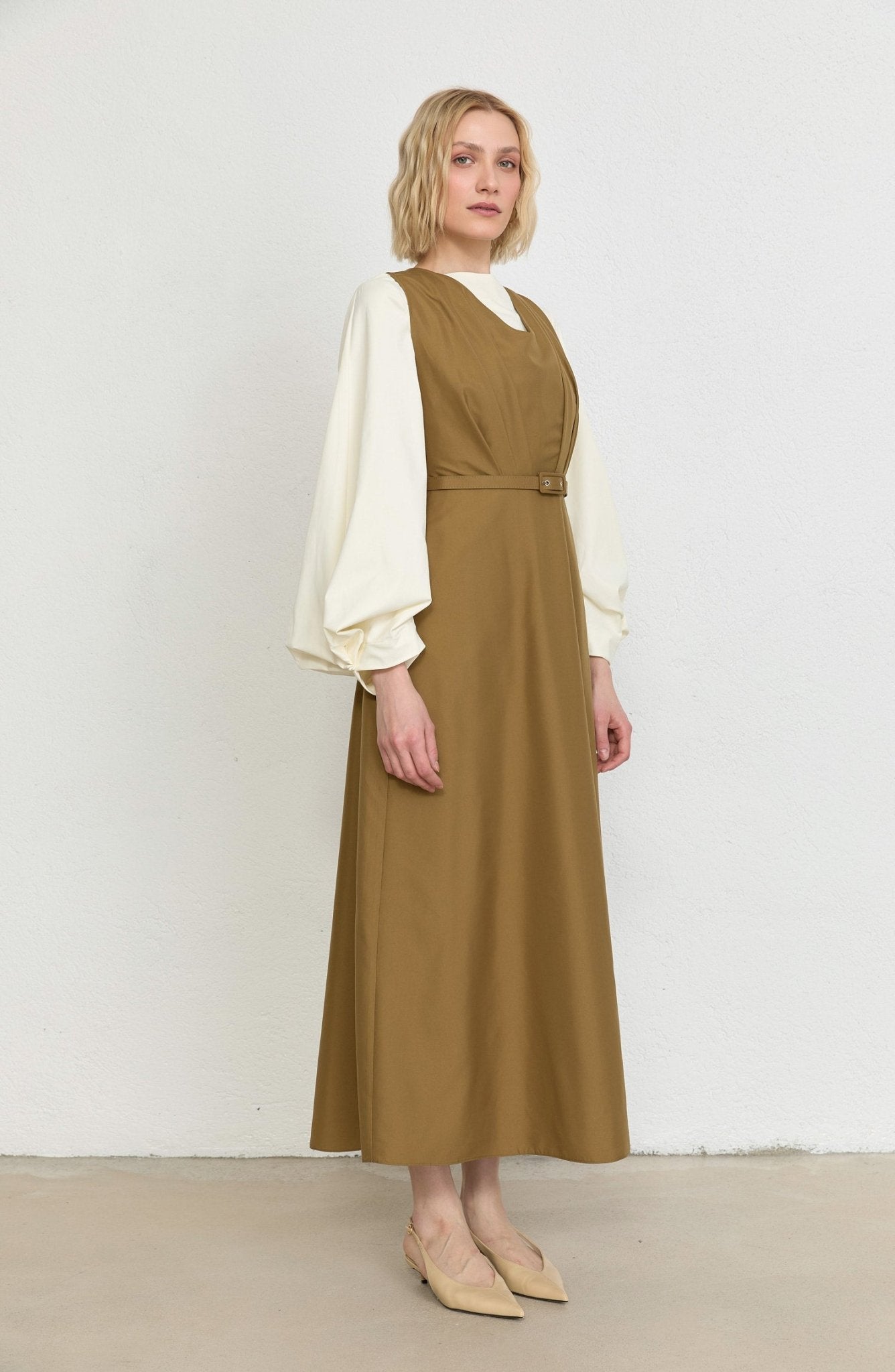 Pileli Kaplama Kemerli Yağ Yeşili Jile - Fatma Atasoy