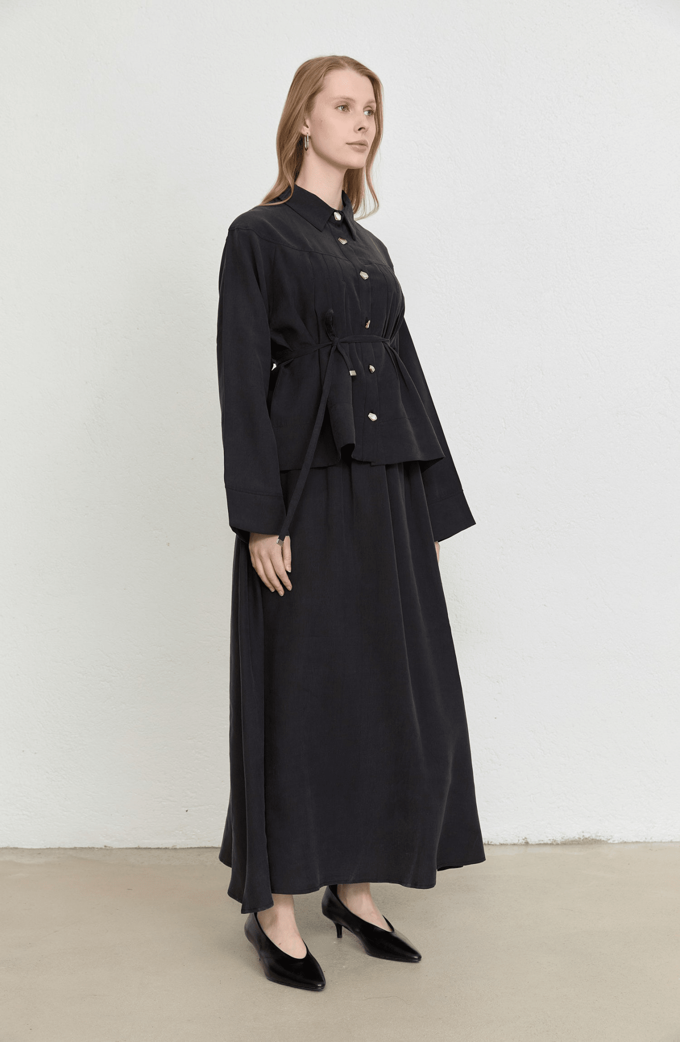 Pileli Siyah Soft Touch Tensel Etekli İkili Takım - Fatma Atasoy