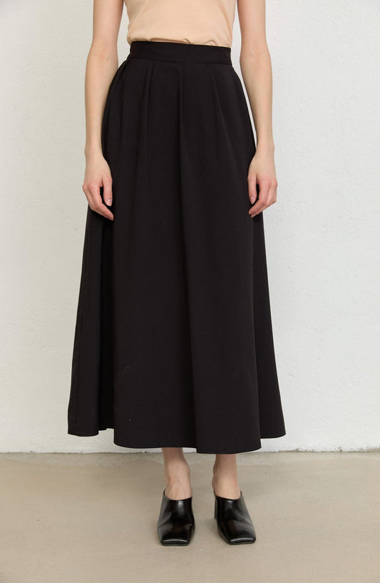 Pileli Siyah Trenç Etek - Fatma Atasoy