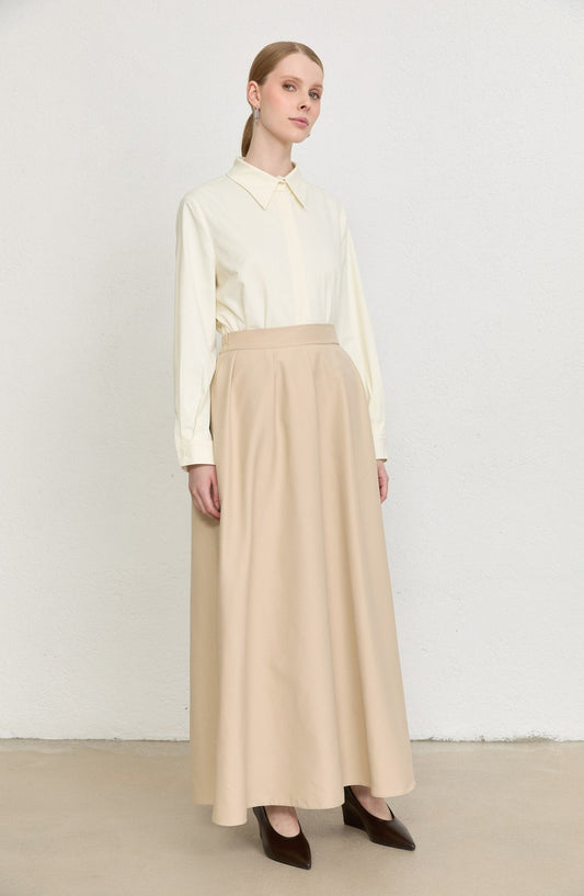 Pileli Taş Trenç Etek - Fatma Atasoy