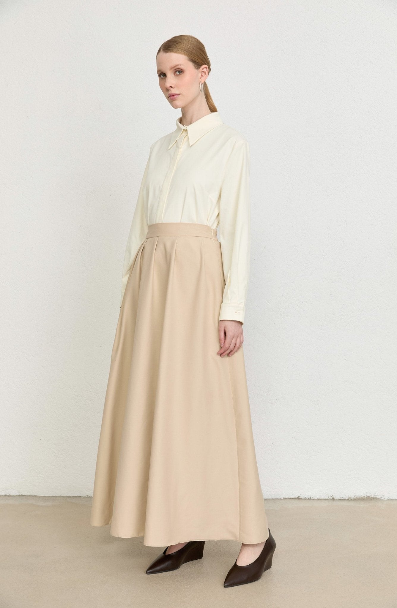 Pileli Taş Trenç Etek - Fatma Atasoy