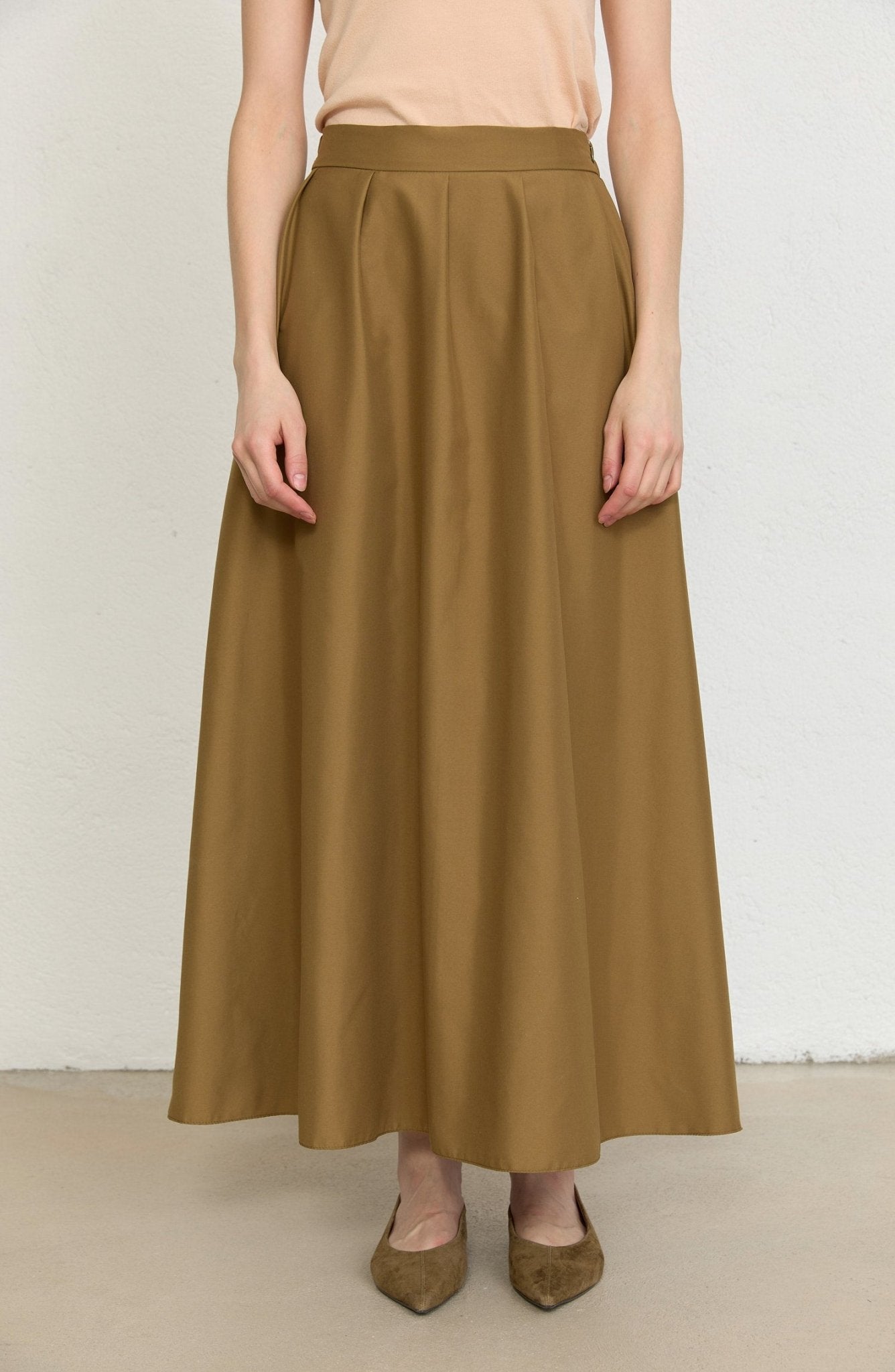 Pileli Yağ Yeşili Trenç Etek - Fatma Atasoy