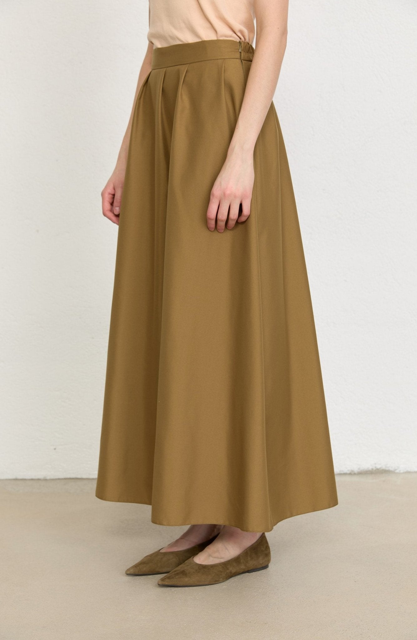 Pileli Yağ Yeşili Trenç Etek - Fatma Atasoy