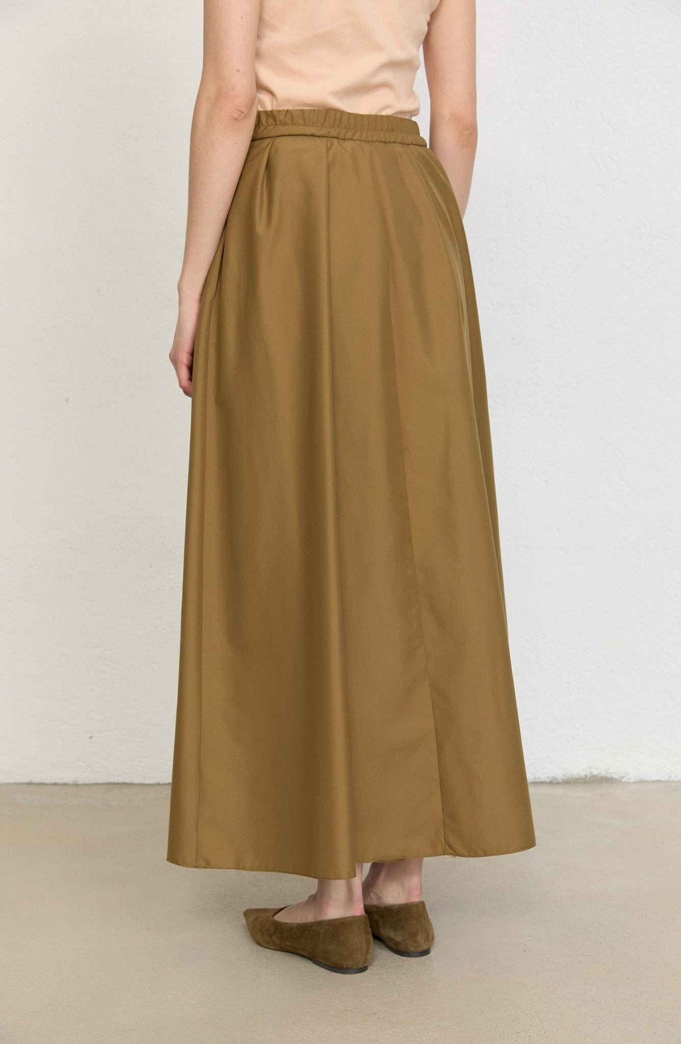 Pileli Yağ Yeşili Trenç Etek - Fatma Atasoy