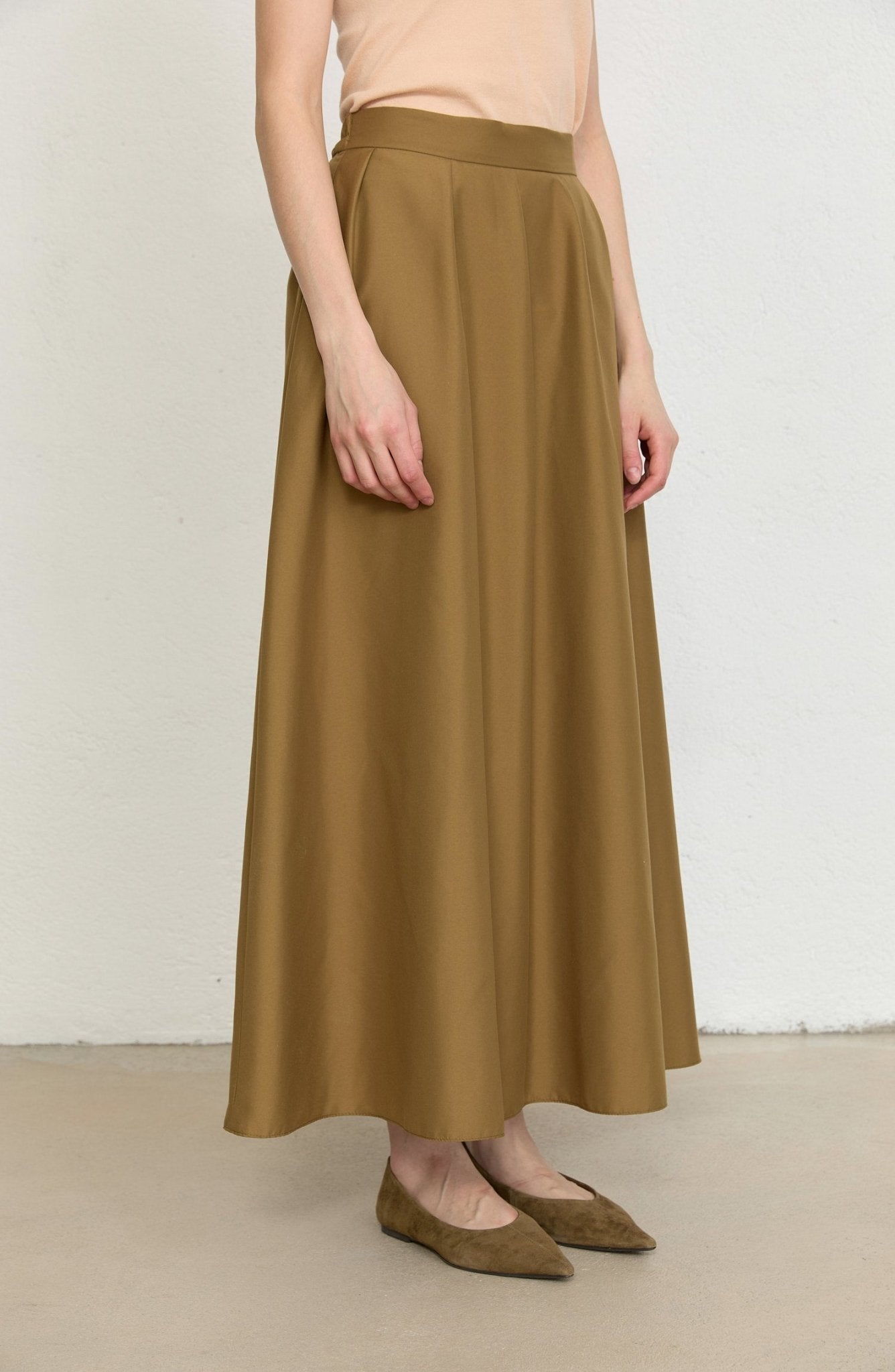 Pileli Yağ Yeşili Trenç Etek - Fatma Atasoy