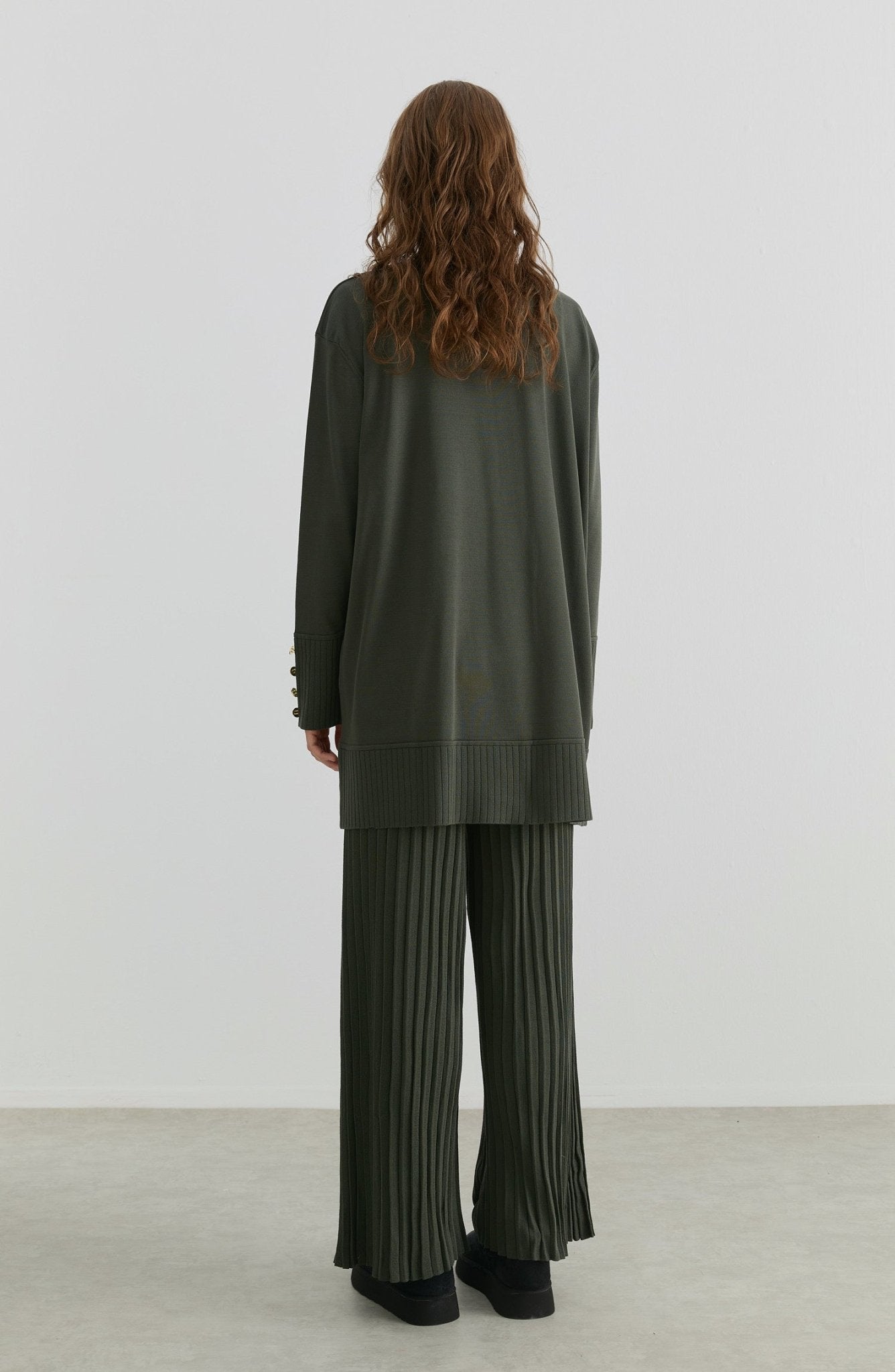 Piliseli Pantolonlu Haki Merserize Triko İkili Takım - Fatma Atasoy