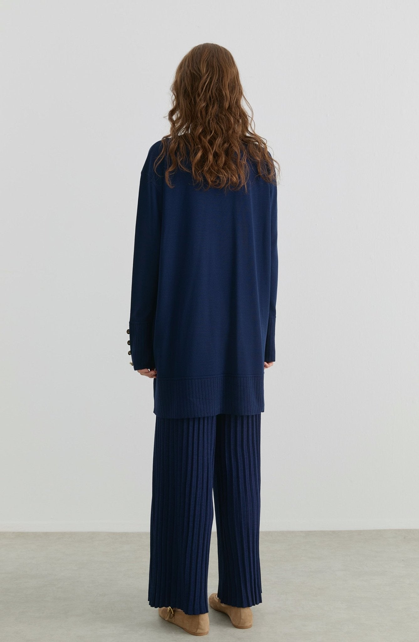Piliseli Pantolonlu Lacivert Merserize Triko İkili Takım - Fatma Atasoy