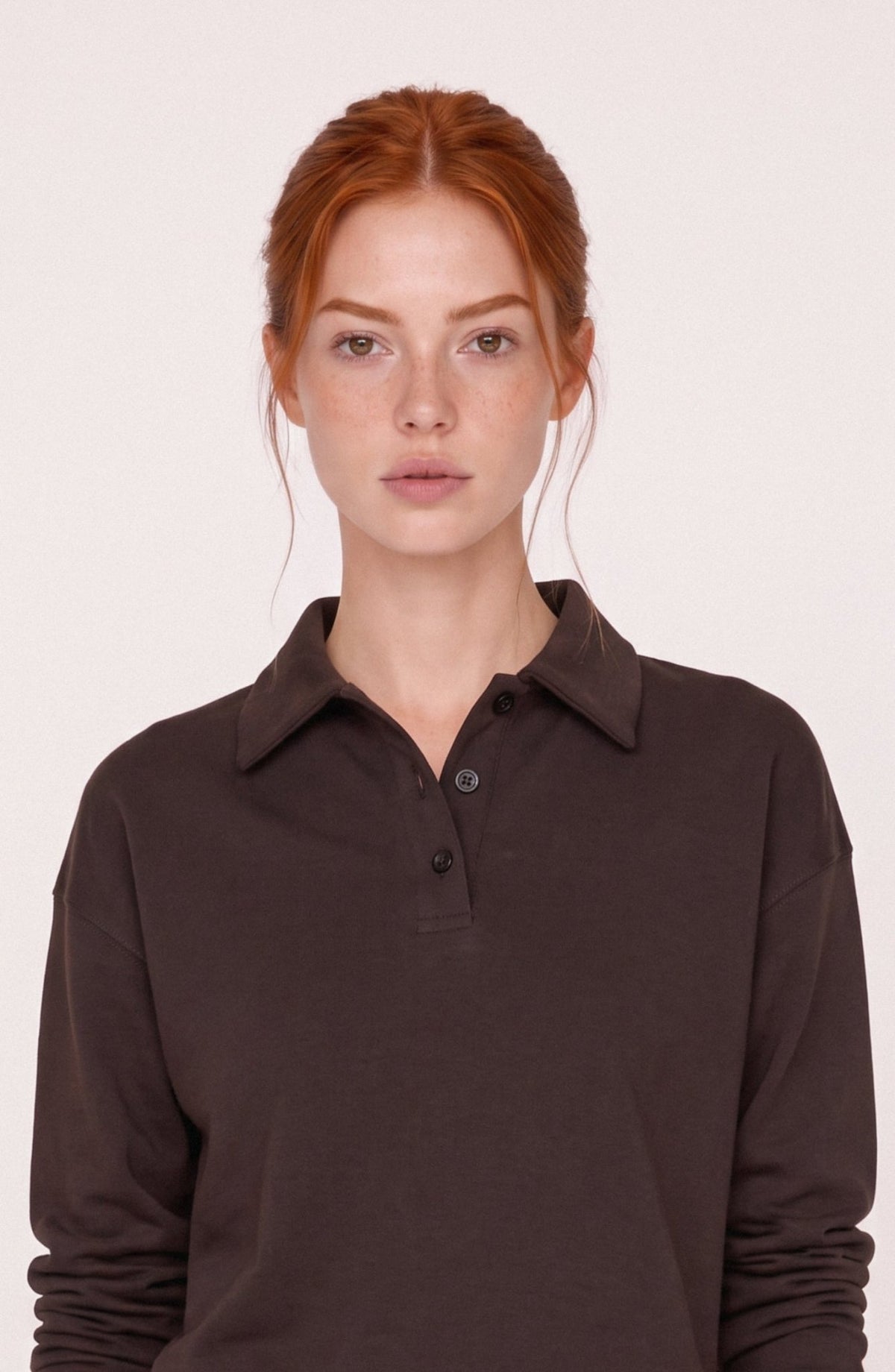 Polo Yaka Acı Kahve Basic Sweatshirt - Fatma Atasoy
