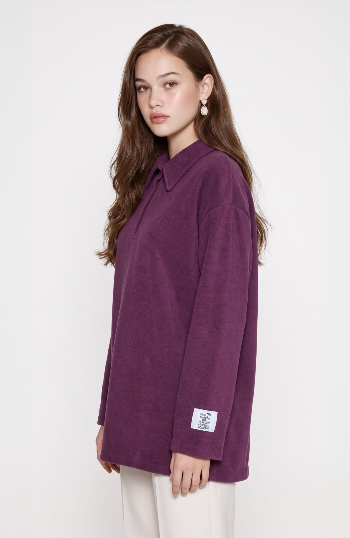 Polo Yaka Selanik Örme Mor Sweatshirt - Fatma Atasoy