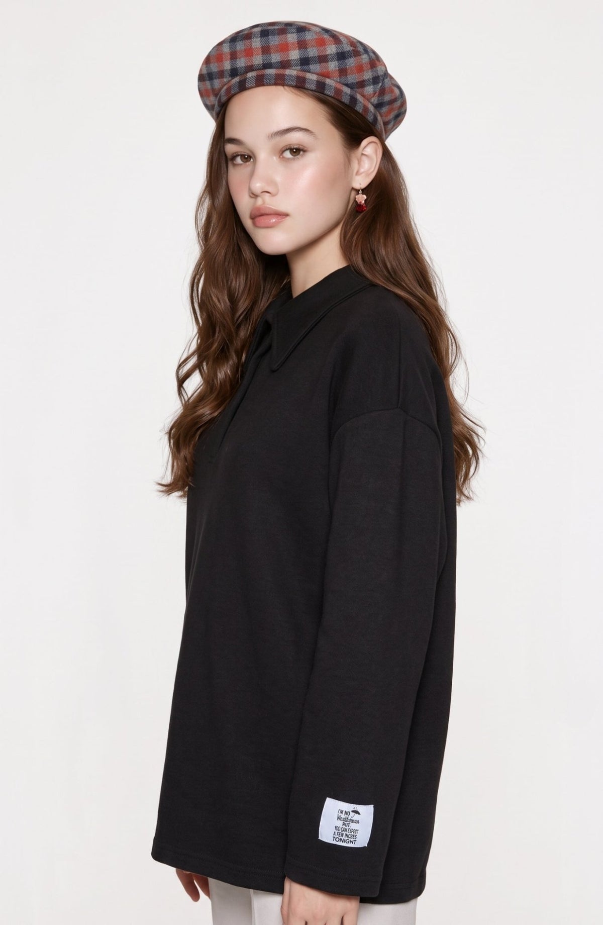 Polo Yaka Selanik Örme Siyah Sweatshirt - Fatma Atasoy