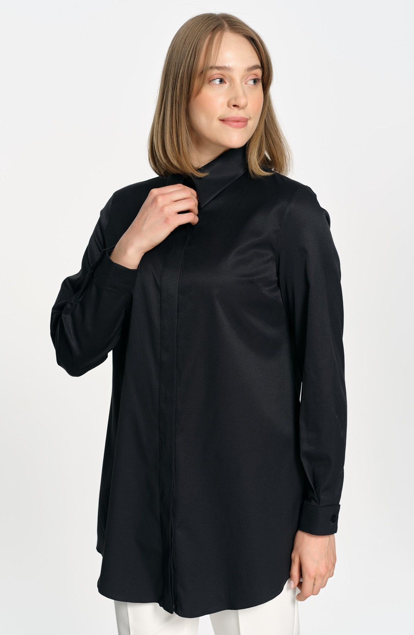 Premium Midi Basic Siyah Gömlek - Fatma Atasoy