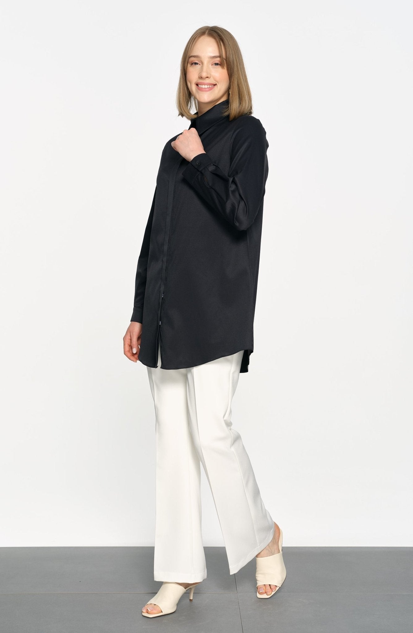 Premium Midi Basic Siyah Gömlek - Fatma Atasoy