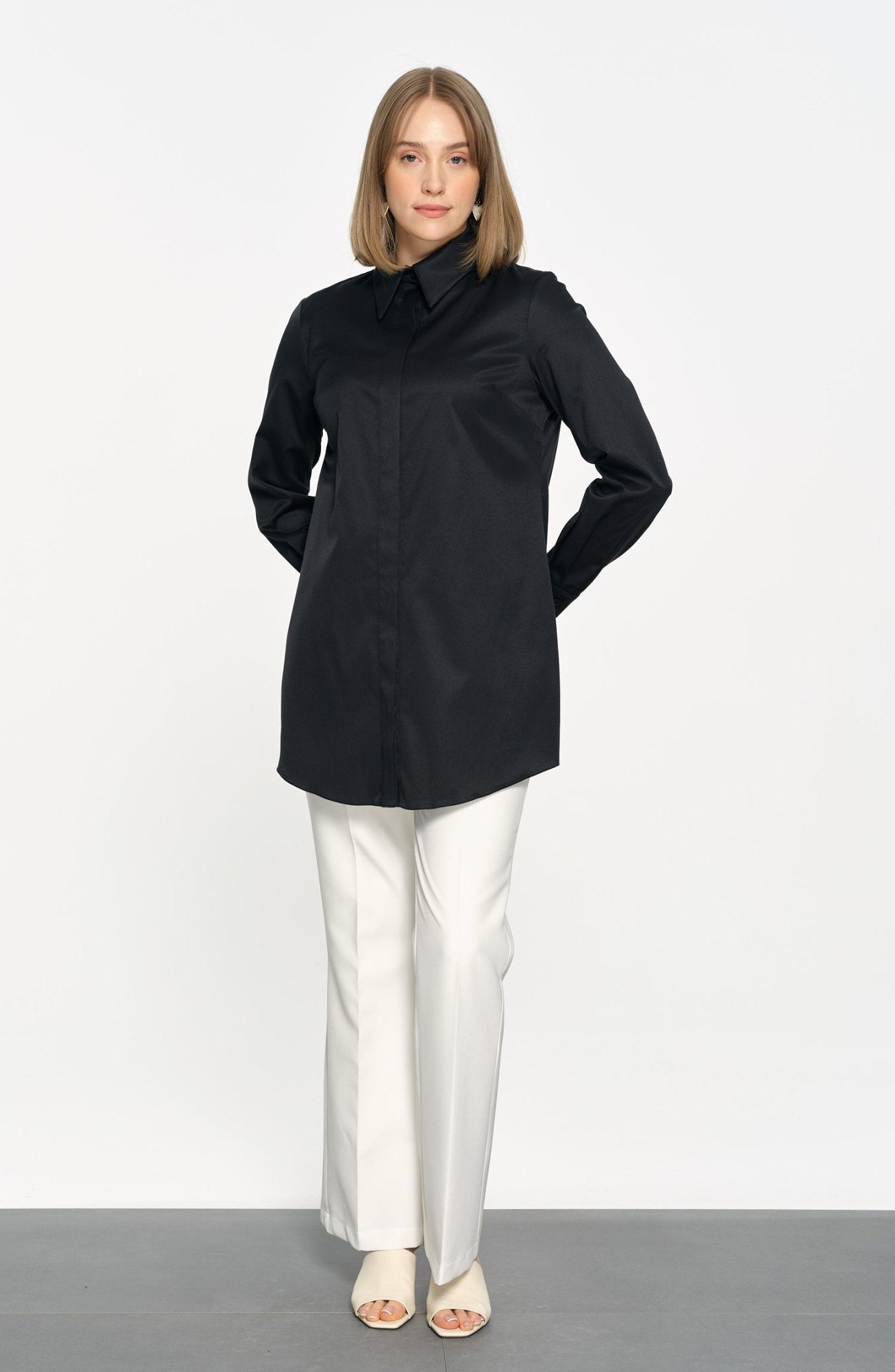 Premium Midi Basic Siyah Gömlek - Fatma Atasoy