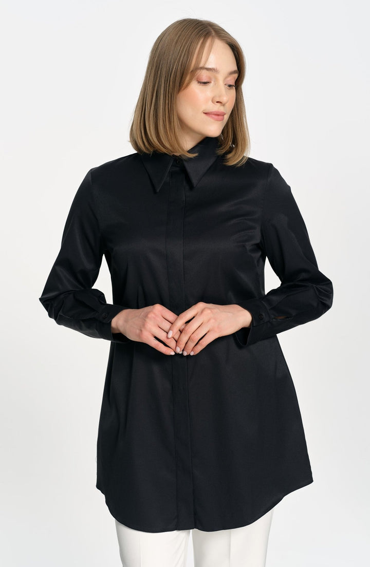 Premium Midi Basic Siyah Gömlek - Fatma Atasoy