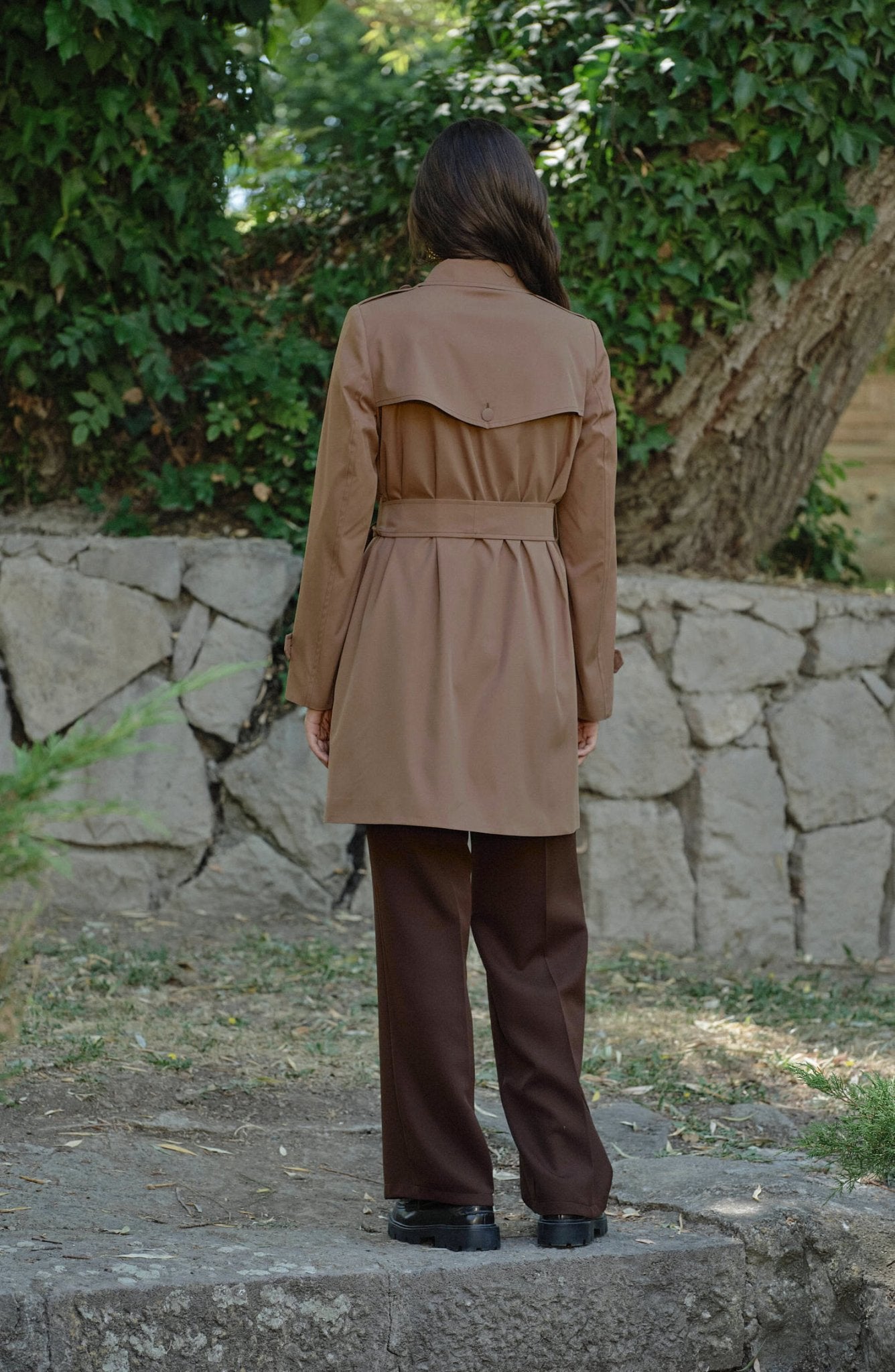 Premium Rüzgarlıklı Mocha Midi Trenç Ceket - Fatma Atasoy