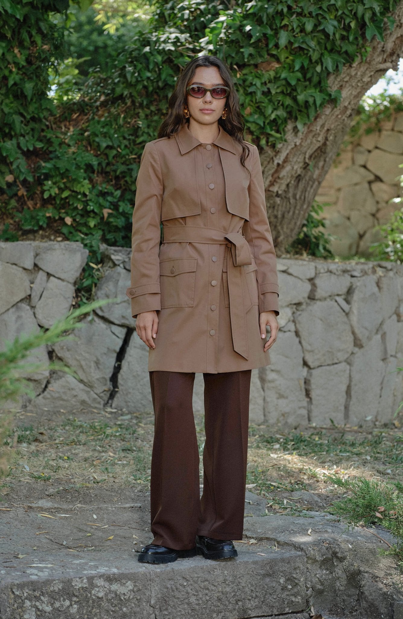 Premium Rüzgarlıklı Mocha Midi Trenç Ceket - Fatma Atasoy