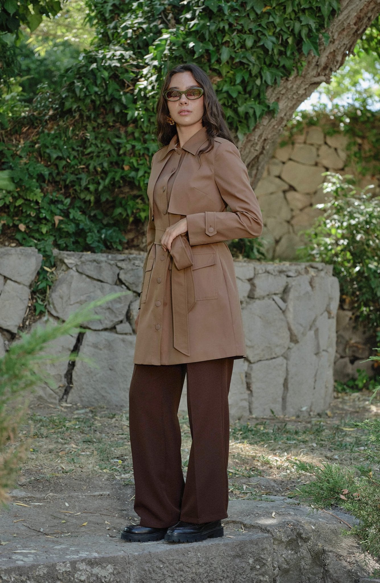 Premium Rüzgarlıklı Mocha Midi Trenç Ceket - Fatma Atasoy