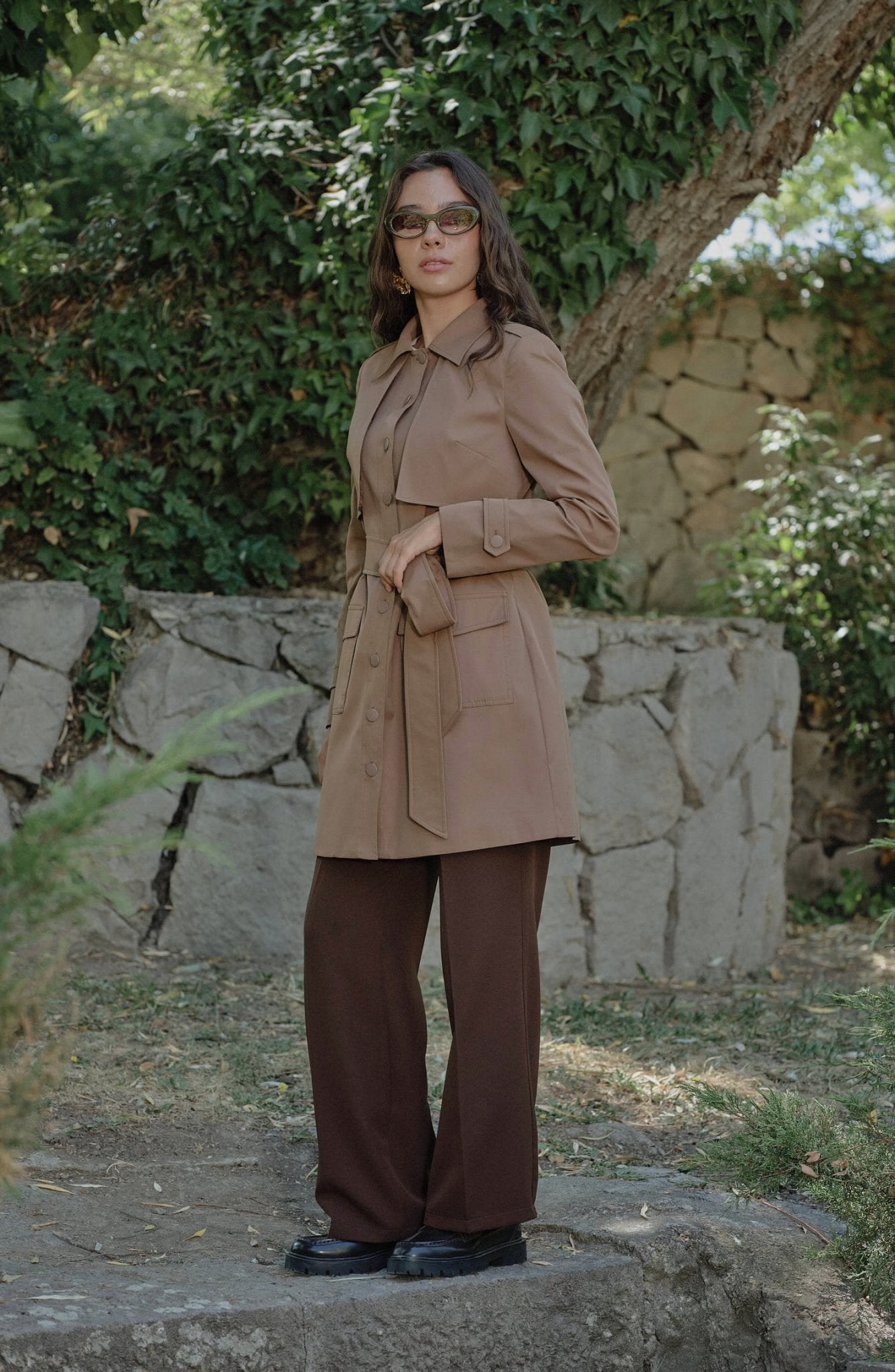 Premium Rüzgarlıklı Mocha Midi Trenç Ceket - Fatma Atasoy