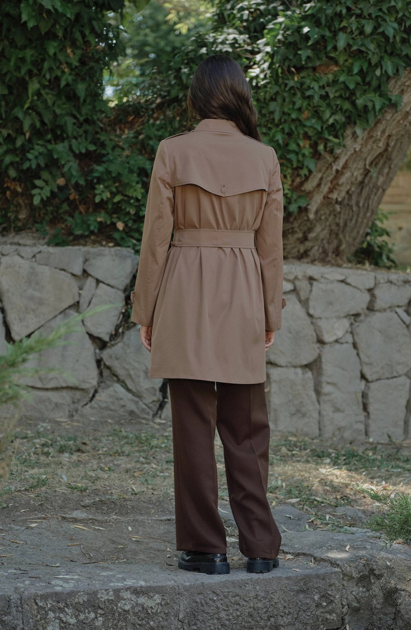 Premium Rüzgarlıklı Mocha Midi Trenç Ceket - Fatma Atasoy