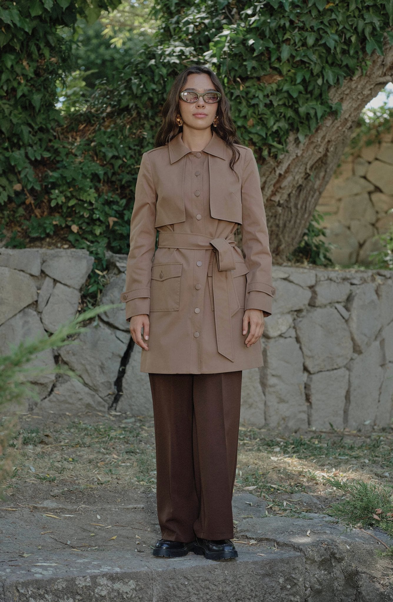 Premium Rüzgarlıklı Mocha Midi Trenç Ceket - Fatma Atasoy