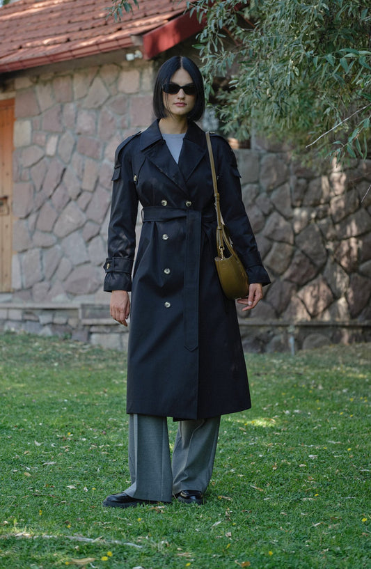 Premium Siyah Oversize Trençkot - Fatma Atasoy