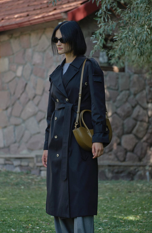 Premium Siyah Oversize Trençkot - Fatma Atasoy