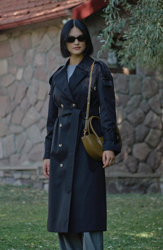 Premium Siyah Oversize Trençkot - Fatma Atasoy