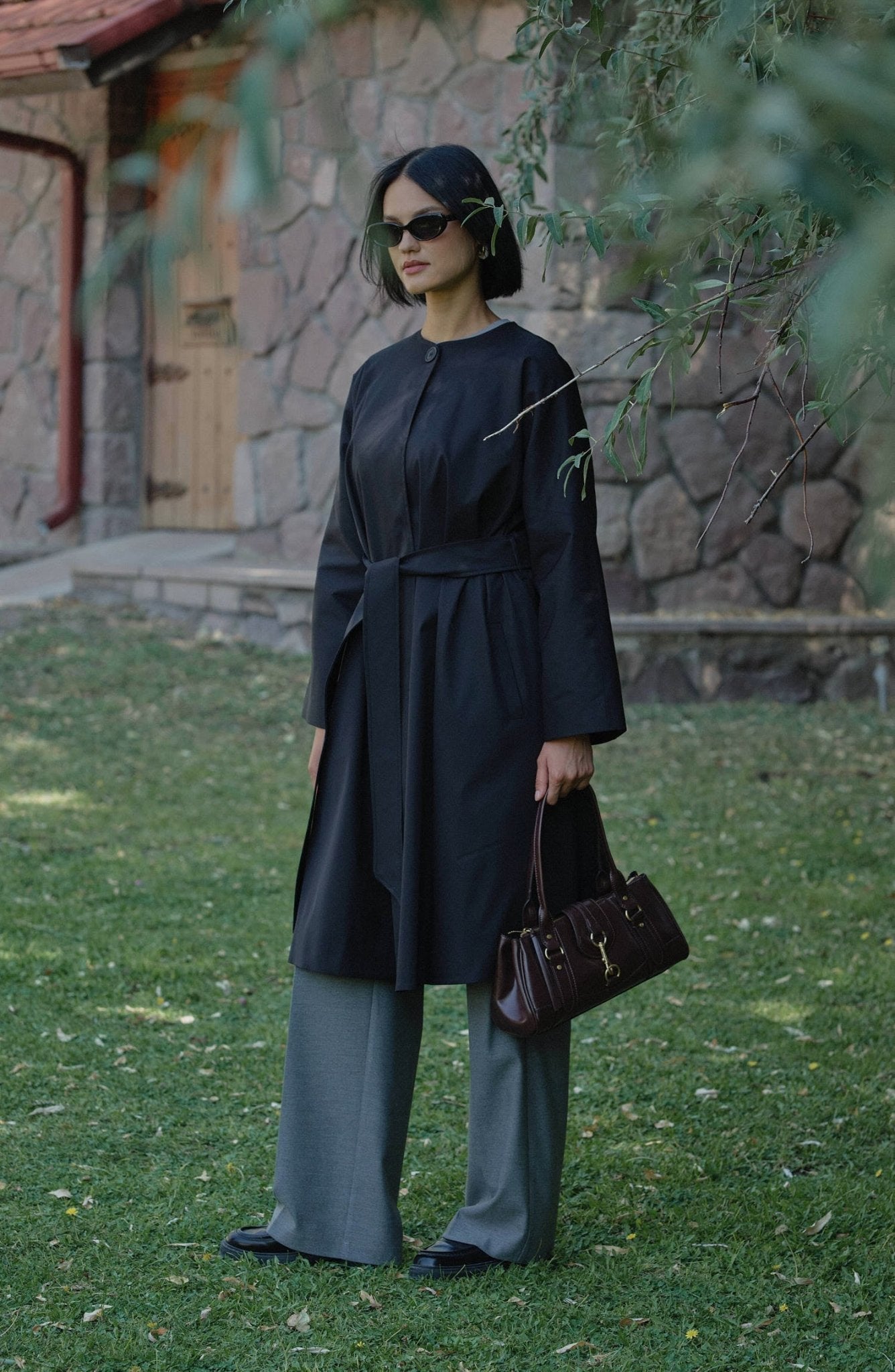 Premium Siyah Pelerin Trençkot - Fatma Atasoy
