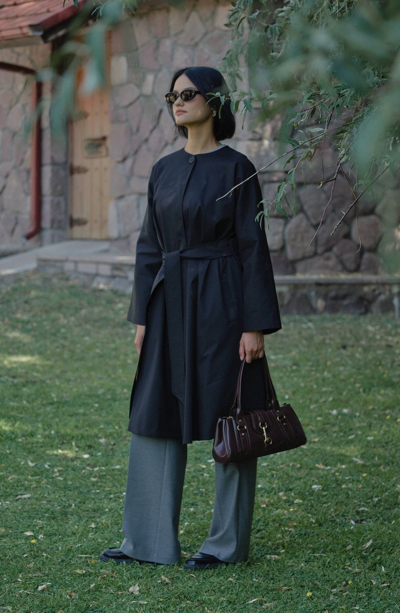 Premium Siyah Pelerin Trençkot - Fatma Atasoy