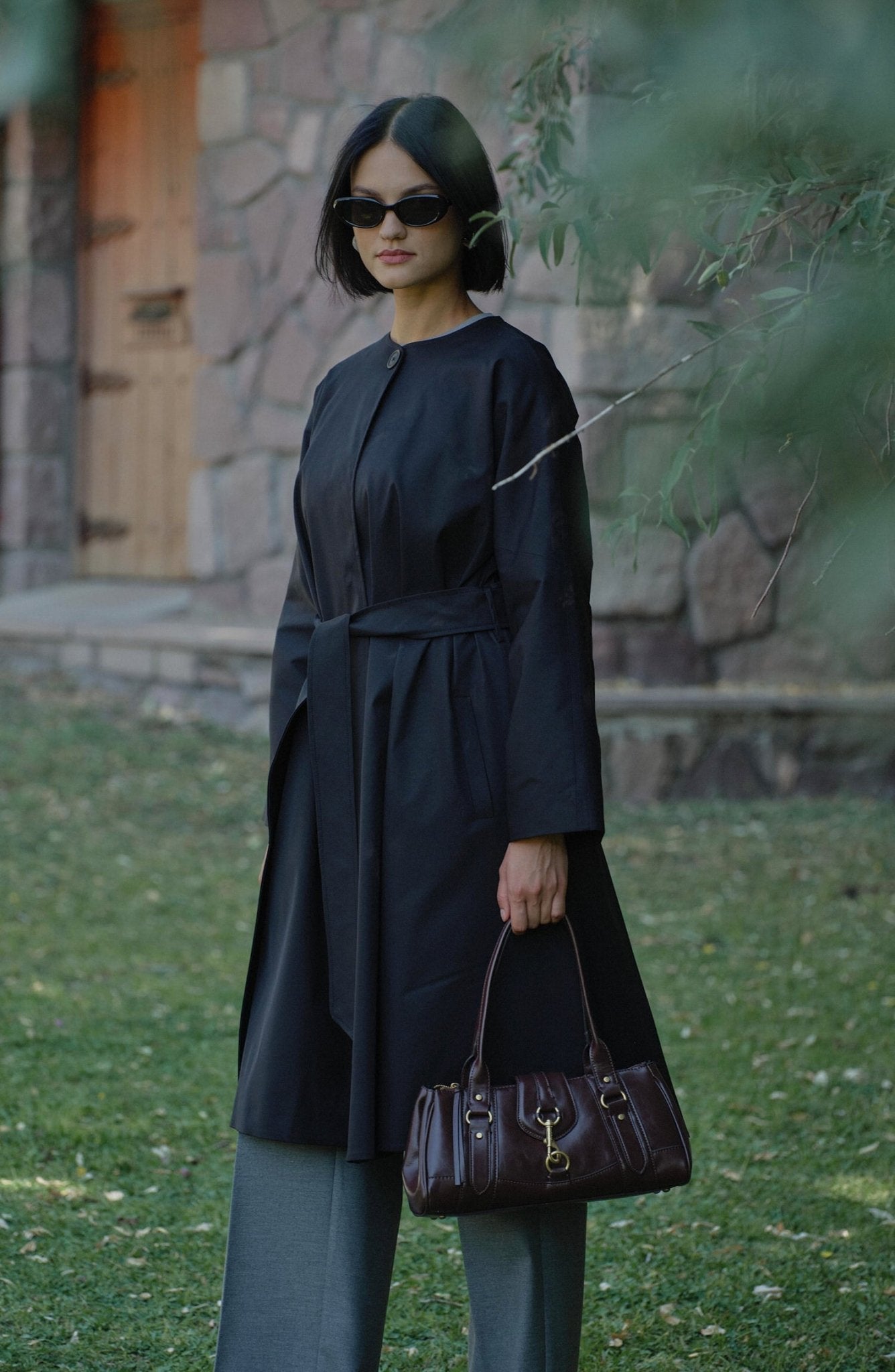 Premium Siyah Pelerin Trençkot - Fatma Atasoy
