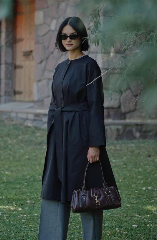 Premium Siyah Pelerin Trençkot - Fatma Atasoy