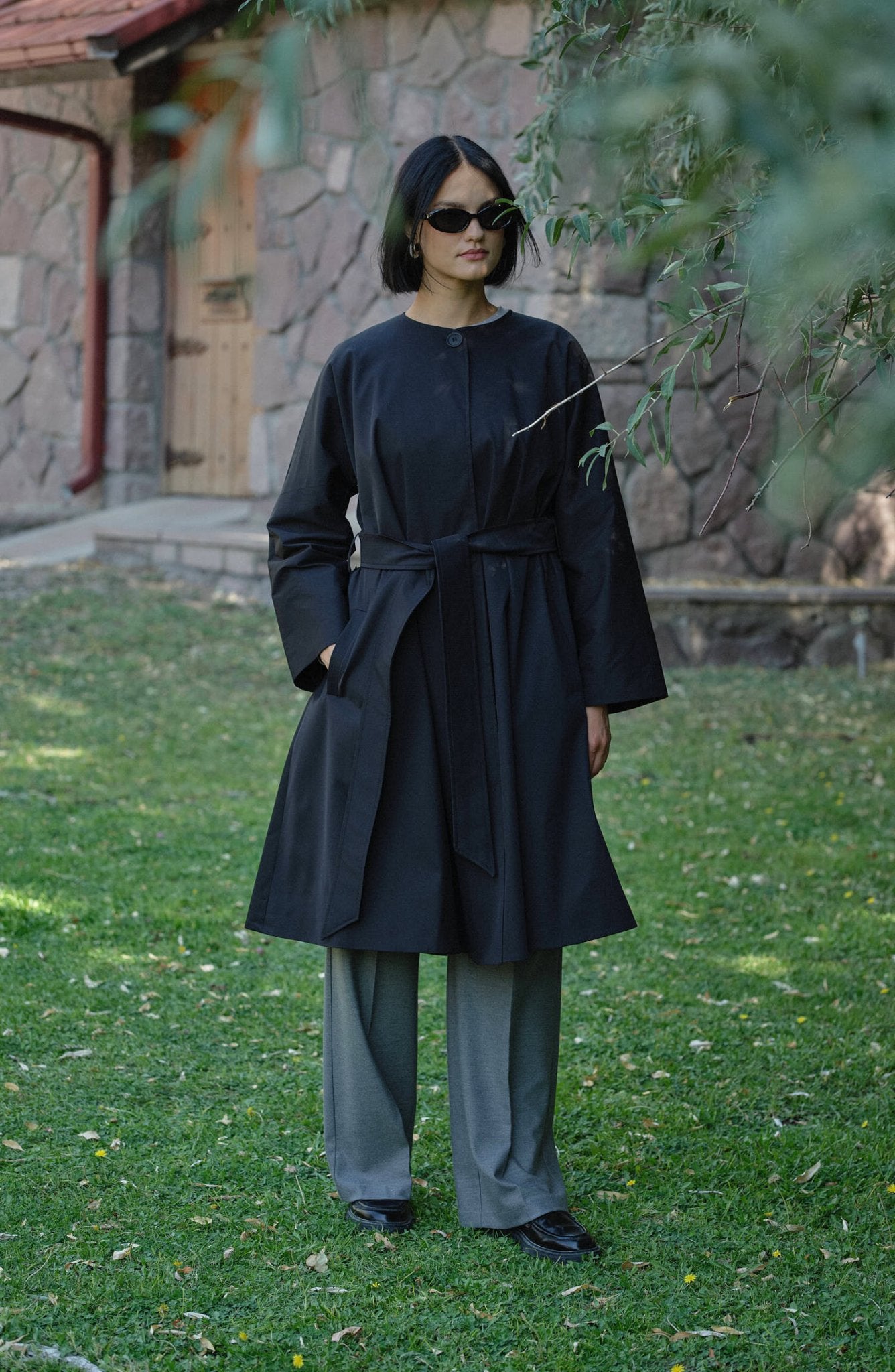 Premium Siyah Pelerin Trençkot - Fatma Atasoy