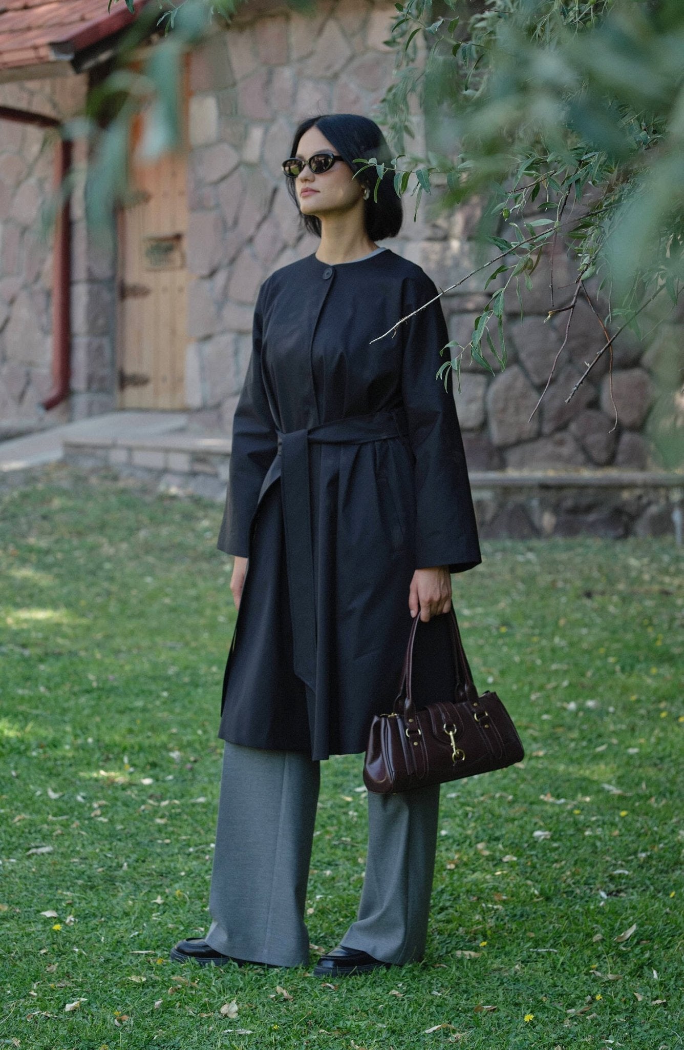 Premium Siyah Pelerin Trençkot - Fatma Atasoy
