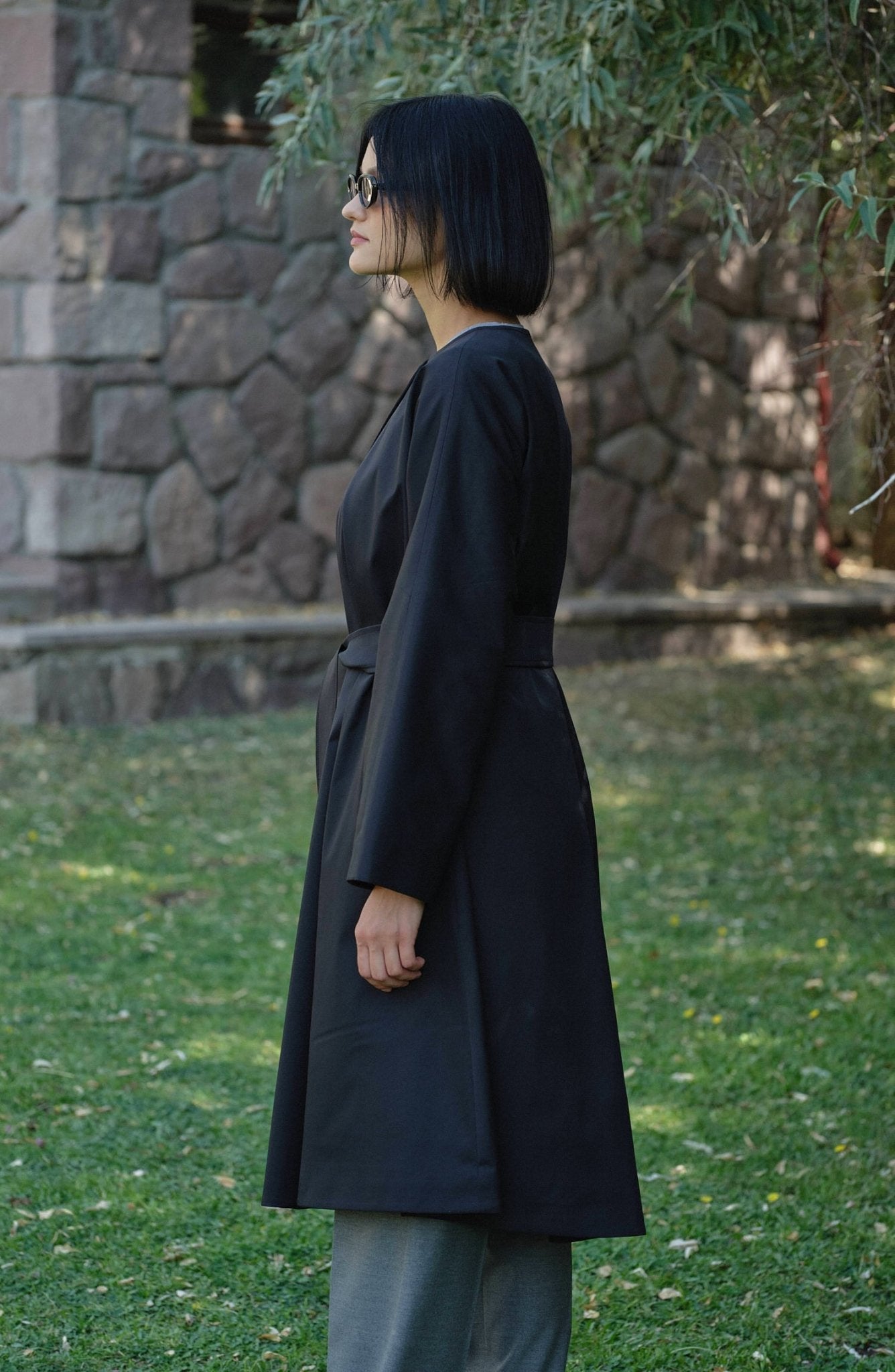 Premium Siyah Pelerin Trençkot - Fatma Atasoy