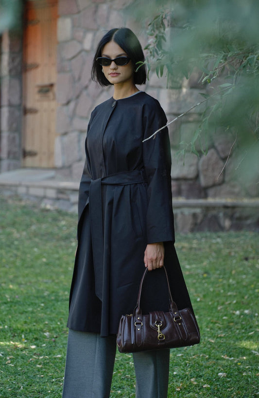 Premium Siyah Pelerin Trençkot - Fatma Atasoy