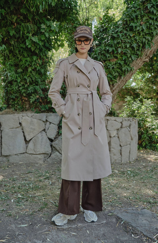 Premium Sütlü Kahve Oversize Trençkot - Fatma Atasoy