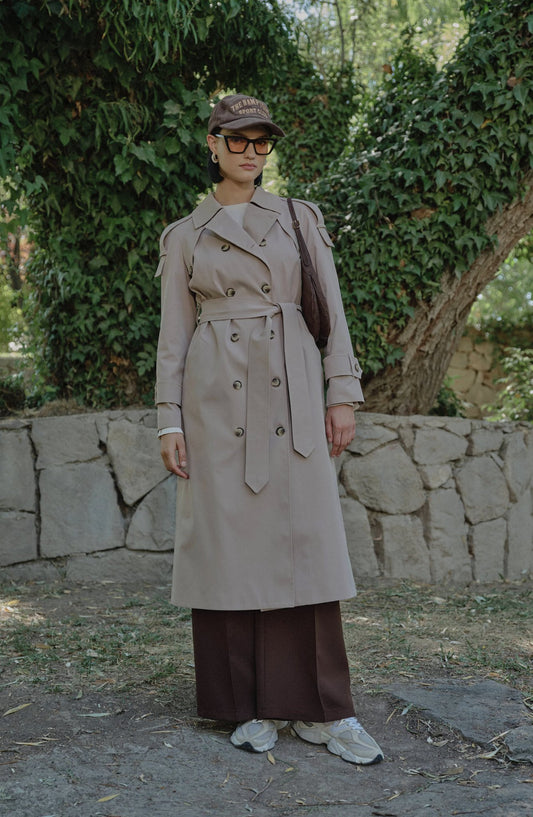 Premium Sütlü Kahve Oversize Trençkot - Fatma Atasoy