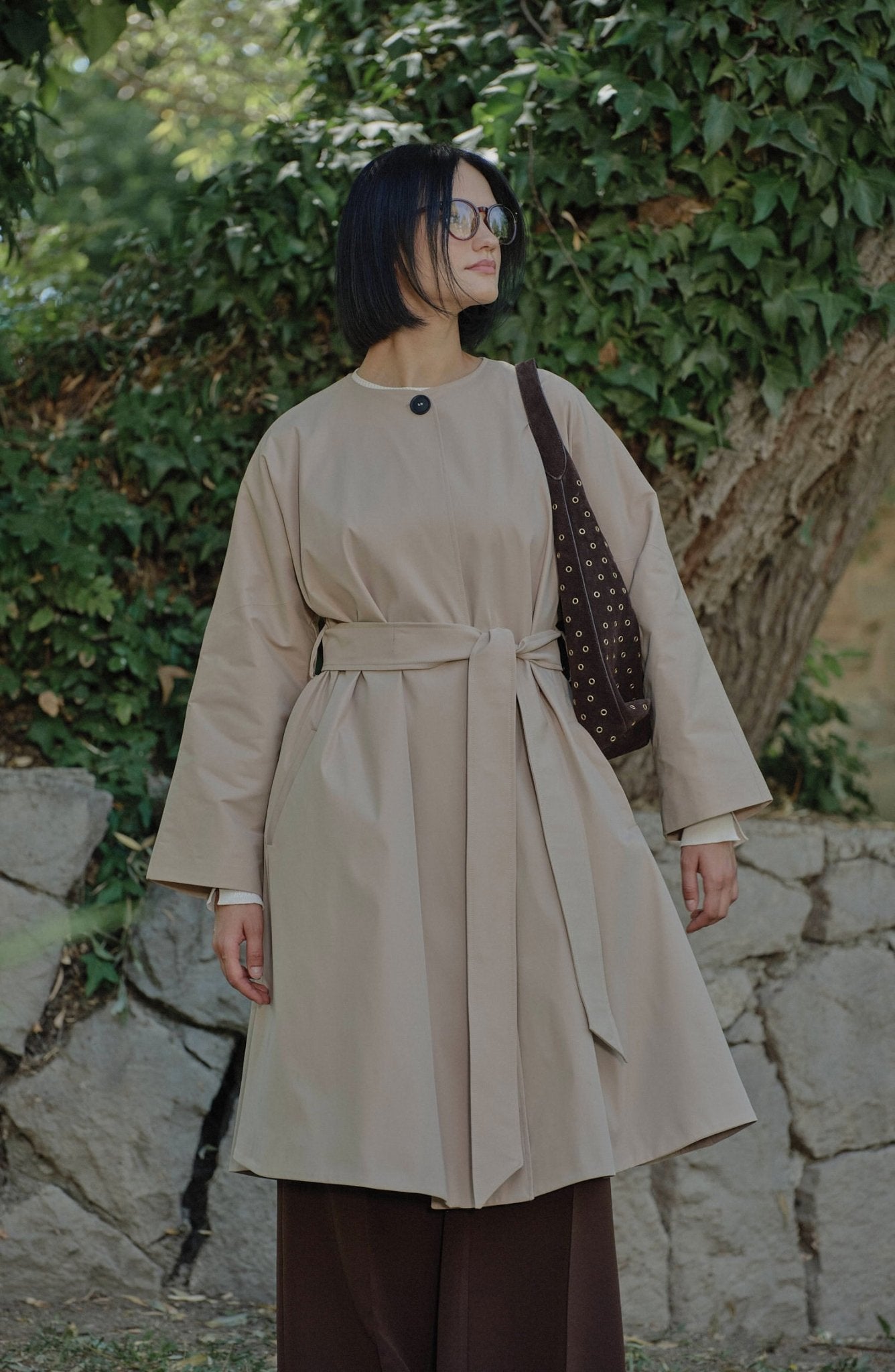 Premium Sütlü Kahve Pelerin Trençkot - Fatma Atasoy