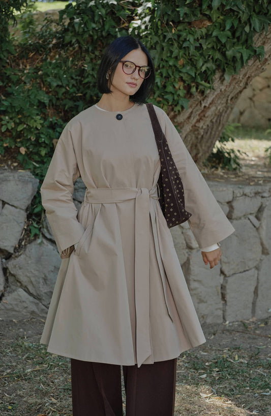 Premium Sütlü Kahve Pelerin Trençkot - Fatma Atasoy